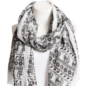 Black & White Lightweight Elephant Boho Scarf